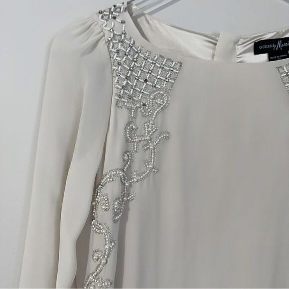 ⭕️ GUESS by Marciano Dress Cream Silver Crystals Embroidered XS - Picture 6 of 10